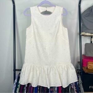 𝅺maggy London Petite Optic White Sleeveless Ruffle Shift Dress